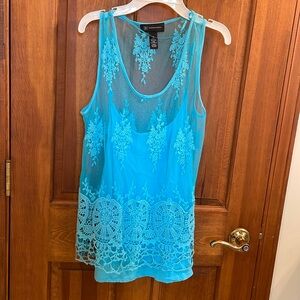 INC sleeveless blue top with lace